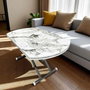 Hanah Home Yan Yari Oval - Mesa de Comedor Extensible de Mármol Blanco y Cromo